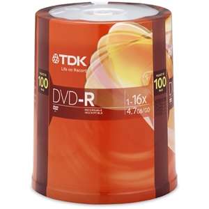 TDK 48520 DVD R47FCB100 100 Pack DVD R 4.7GB 16X  