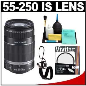  Canon EF S 55 250mm f/4.0 5.6 IS Telephoto Zoom Lens + UV 