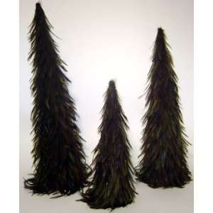  Set of 3 Green & Blue Peacock Feather Cone Christmas Trees 