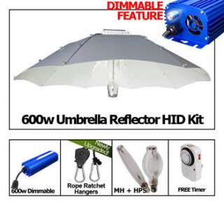 600 Watt HPS MH Umbrella Reflector Digital Ballast Hydroponic Grow 