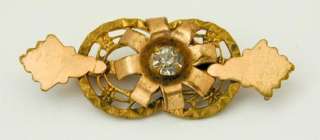 Victorian Intricate Brass GF Pin Large Rhinestone  