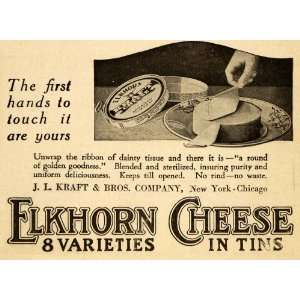  1920 Ad Elkhorn Cheese Kraft Brothers Milk Food Cow 