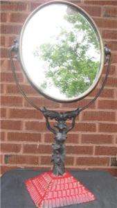 Old Art Nouveau cast Lady Holds up Swivel Vanity Mirror  