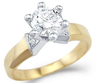 14k Yellow and White Gold Solitaire CZ Engagement Ring  