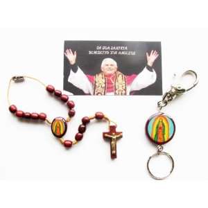   XVI Our Lady of Guadalupe Set for Your Car Rosary and Key Chain