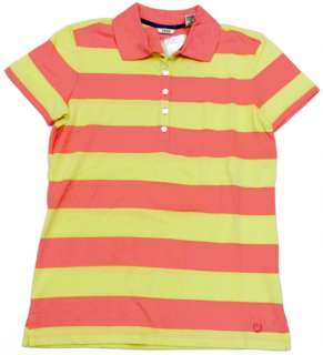 IZOD Womens Coral/Yellow Stripe Polo Shirt NWT  