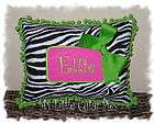 Custom Monogram Zebra Lime Green Pink Name Pillow
