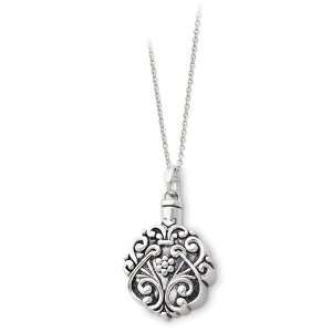   Silver Antiqued Circle Remembrance Ash Holder 18in Necklace Jewelry