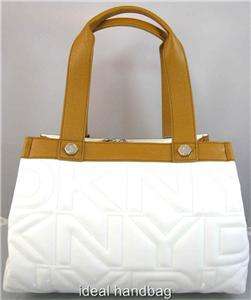 NWT DKNY GLAZED ACTIVE QUILTED LOGO WHITE BROWN BAG PURSE  