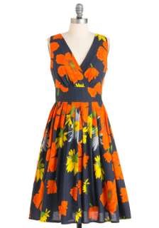 Glamour Power to You Dress in Garden   Orange, Yellow, Floral, A line 