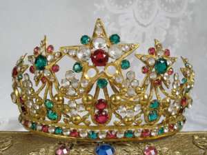 French Antique Jeweled Ormolu Crown 1800s  