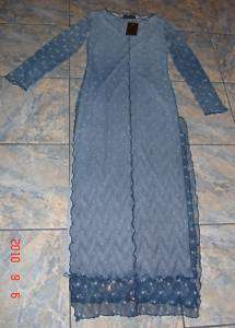 MY DESIGN PARIS BLUE WRINKLED STRETCH LACE LONG DRESS M  