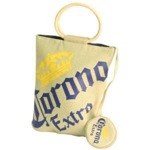 Corona Extra Burlap Tall Tote Bag with Wooden Rings and 
