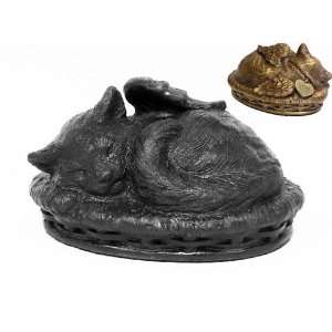  Cat Urn in Cold Cast Bronze Black Finish Patio, Lawn 