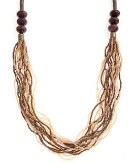 Brown Pattern (Brown) Aztec Seed Bead Necklace  241851629  New Look