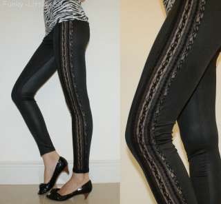 shiny black lace leggings tights pants rock emo pt410  