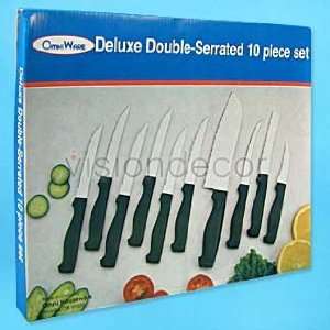 NEW 10PC Deluxe Double Serrated Knife Set Cutlery Kitchen 