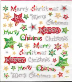 Merry Christmas & star stickers w/ glitter accent  