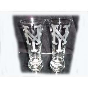  New York Mets Etched Pilsner 19.5 oz Glasses Set of 2 