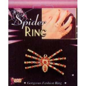  Gothic Spider Costume Metal Ring Gold Red Rubies Web [Toy 