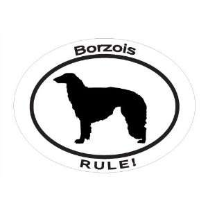  Oval Decal with dog silhouette and statement BORZOIS RULE 