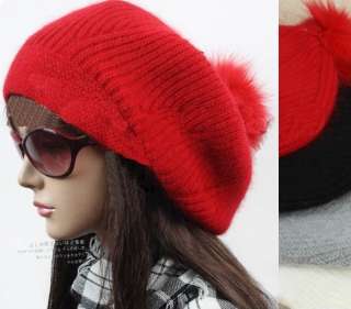 Ladies Soft Slouchy Knitted Beret Beanie Hat winter hat  