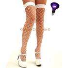 Leg Avenue White Fence Net Thigh High Stockings with Thick Top Band