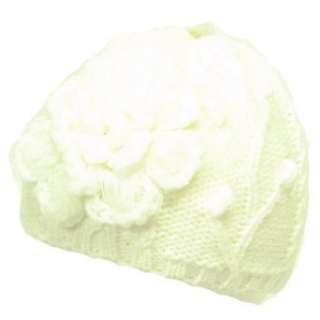  New Handknit Beanie Skull Crochet Flower Knit Hat White 