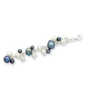 Sterling Silver Botswana Agate/Grey & Lt.Blue Cultured Pearl Bracelet 