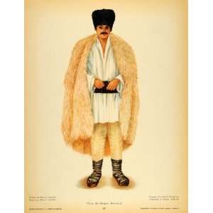  1937 Folk Costume Romanian Peasant Man Fur Coat Print 