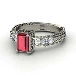  Emerald Isle Ring, Emerald Cut Ruby Platinum Ring with 