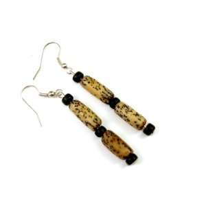   Betel Nut Tubes and Coconut Beads Tribal Long Dangle Earrings Jewelry