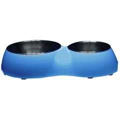 Dogit Double Diner Dog Dish Water Food Bowl BLUE  
