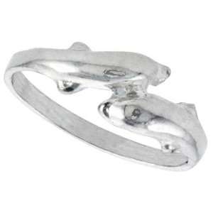  Sterling Silver Diamond Cut Double Dolphin Ring, size 8.5 