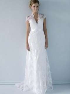   Lace Court White Sheath/Column Short Sleeve Wedding Dress/Evening Gown