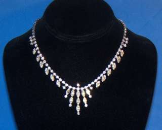 Vintage Clear Prong Set Marquise Rhinestone Necklace  
