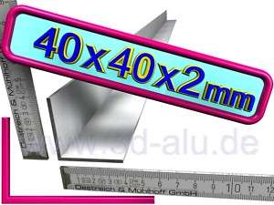 Aluminium L Winkel 40x40x2 mm, Alu 40/40/2mm Roh 