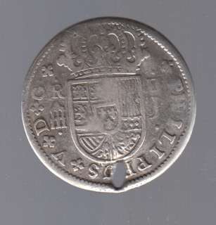 1718 SPAIN SILVER PIRATE MONEY COIN 2 REALES PHILP V Ag  