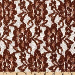  52 Wide Stretch Glitter Lace Brown Fabric By The Yard 