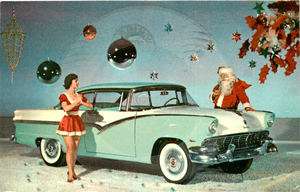 Advertising 1956 Ford Fairlane Record Postcard Santa  
