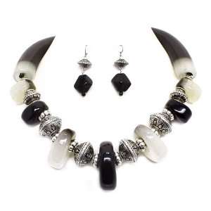  Fashion Necklace Set; 18L; Burnished Silver Metal; Black 