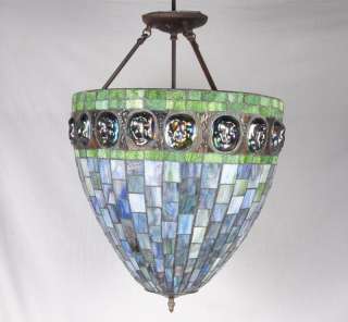 Antique Tiffany Style Turtle Back Stained Glass Light  