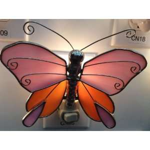    Stained Glass Orange Butterfly Night Light 