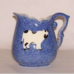    Calico China Porcelain Cow Pitcher Blue Spongeware 