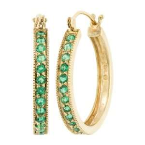  10k Yellow Gold Lab Created Emerald Hoop Earrings Jewelry