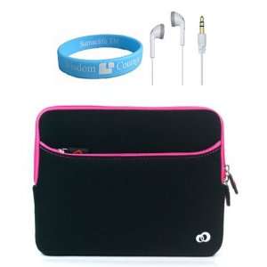  Apple iPad Glove Neoprene Black Pink Case + White Headset for iPad 