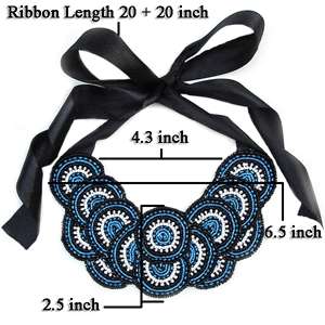 Blue White Black Beaded Circle Jewelry Bib Necklace Earrings [S 39 SB 