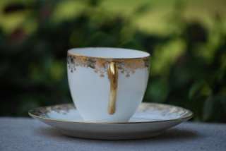   Limoges France Demitasse Tea Cup & Saucer Gold Gilt Floral Pattern