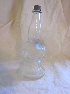 ANTIQUE CLEAR GLASS OIL BOTTLE SCREW TOP RIBBED SIDES perfume bottle 
