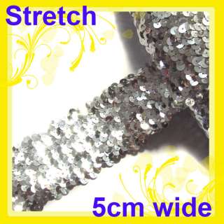 Y316 2 inch Silver Sequin Elastic/Stretch Trim per Feet  